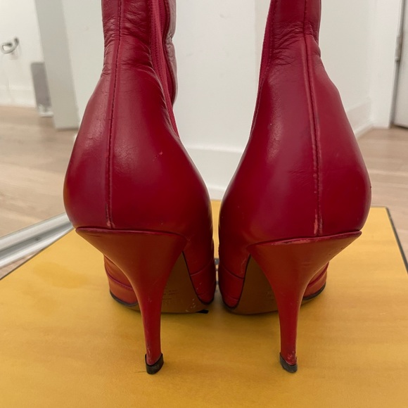 Auth Fendi Rockoko Red Ankle Sock Boots Size 37 - Picture 4 of 7